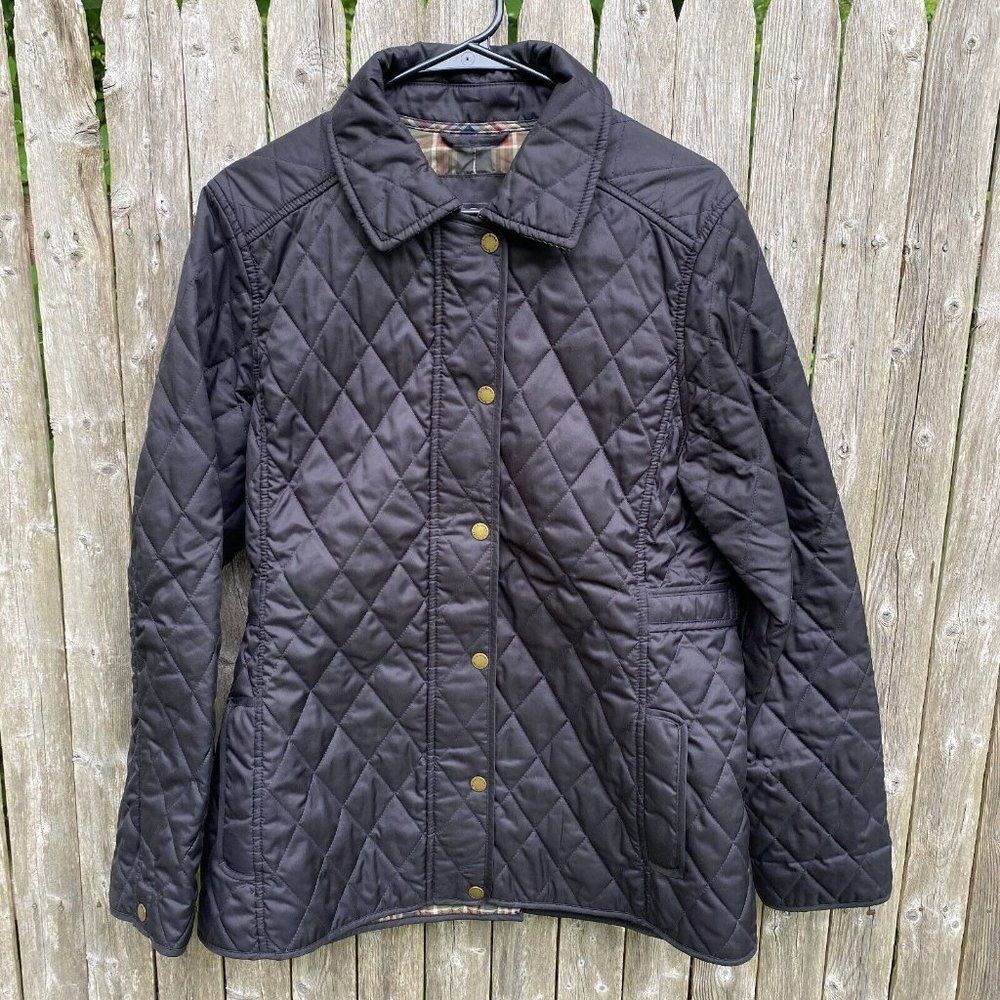 LL Bean Womens Quilted Riding Jacket Plaid Lined SIZE MEDIUM BLACK BE74